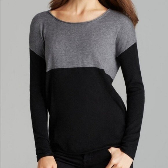 Splendid Sweaters - Splendid Gray Black Colorblock Poly Cashmere Blend Pullover Sweater Size XS